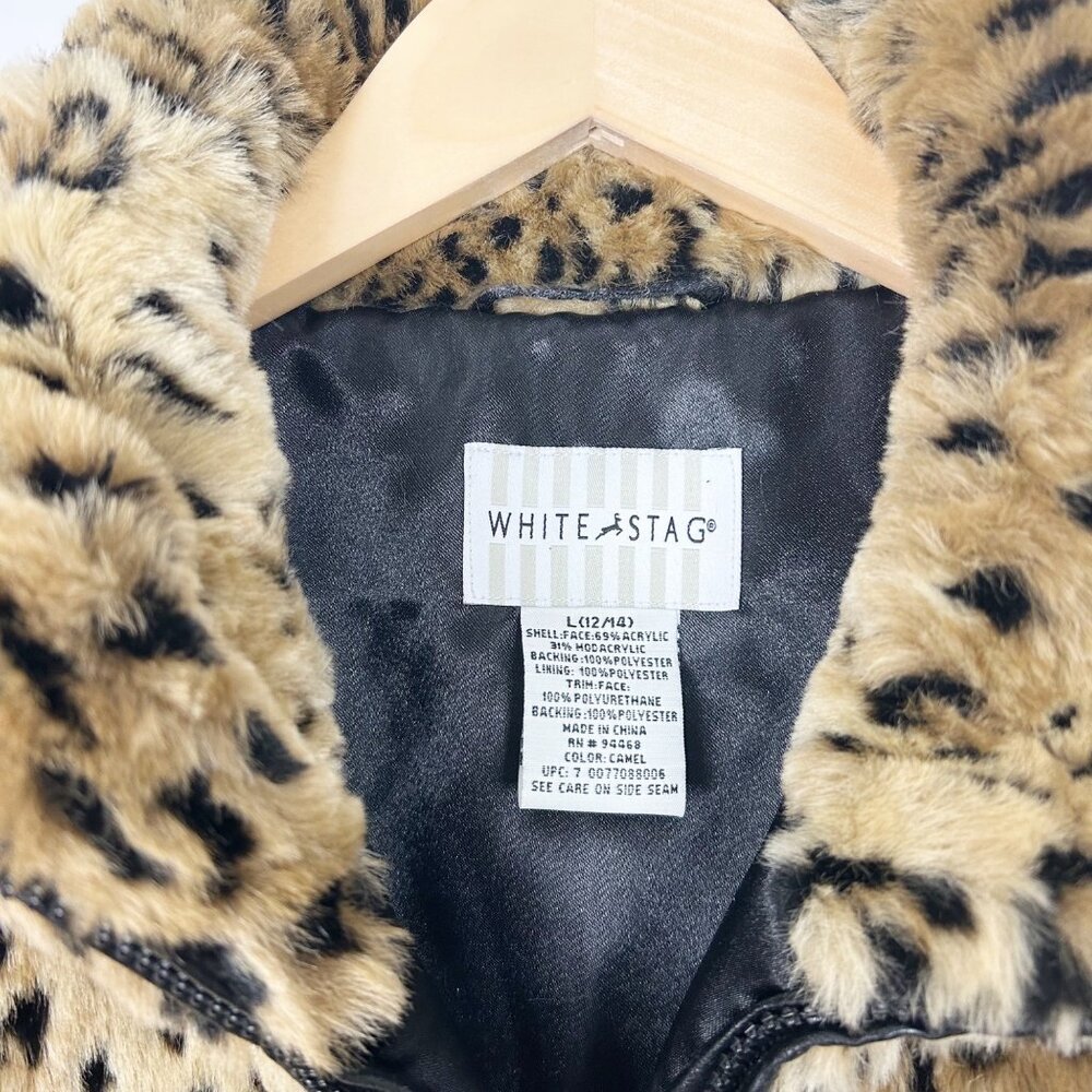 Vtg Luxe Leopard Print Faux Fur Coat Jacket Warm Winter Chic Size Large 12-14 - Picture 5 of 5